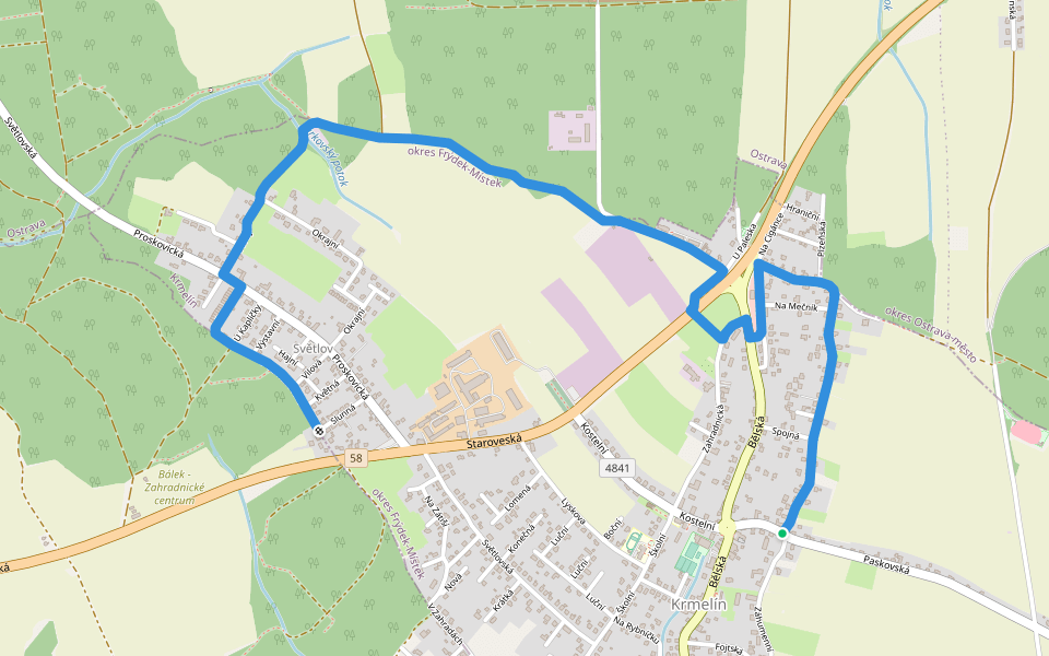 Obec Krmelín - vnitřní okruh walking route map in Krmelín