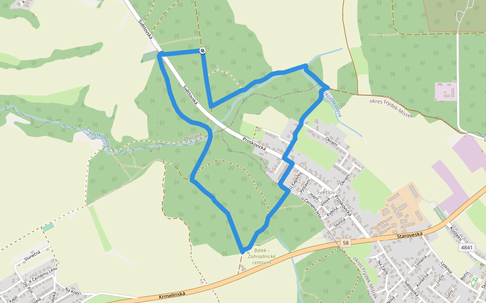 Obec Krmelín - západní okruh walking route map in Mořkov