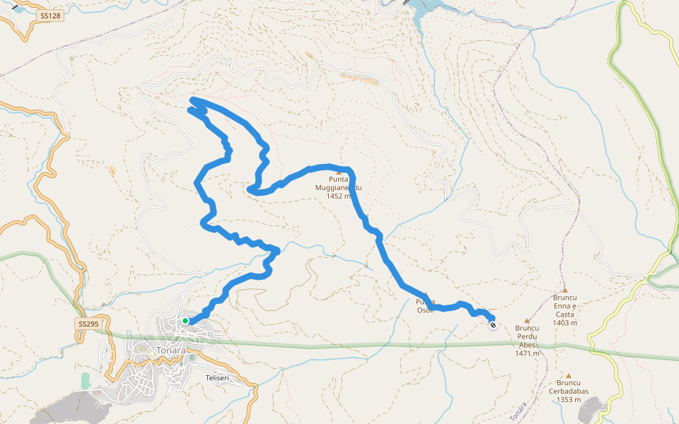 Muggianeddu walking route map in Tonara