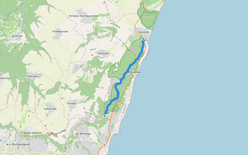 M1 walking route map in Varna