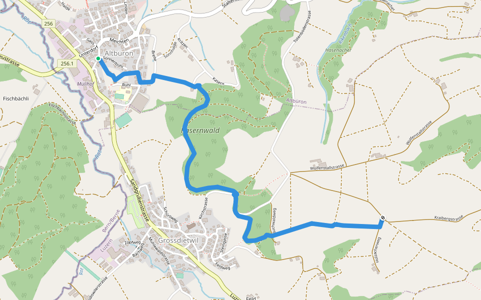 Altbüron - Kaseren walking route map in Altbüron