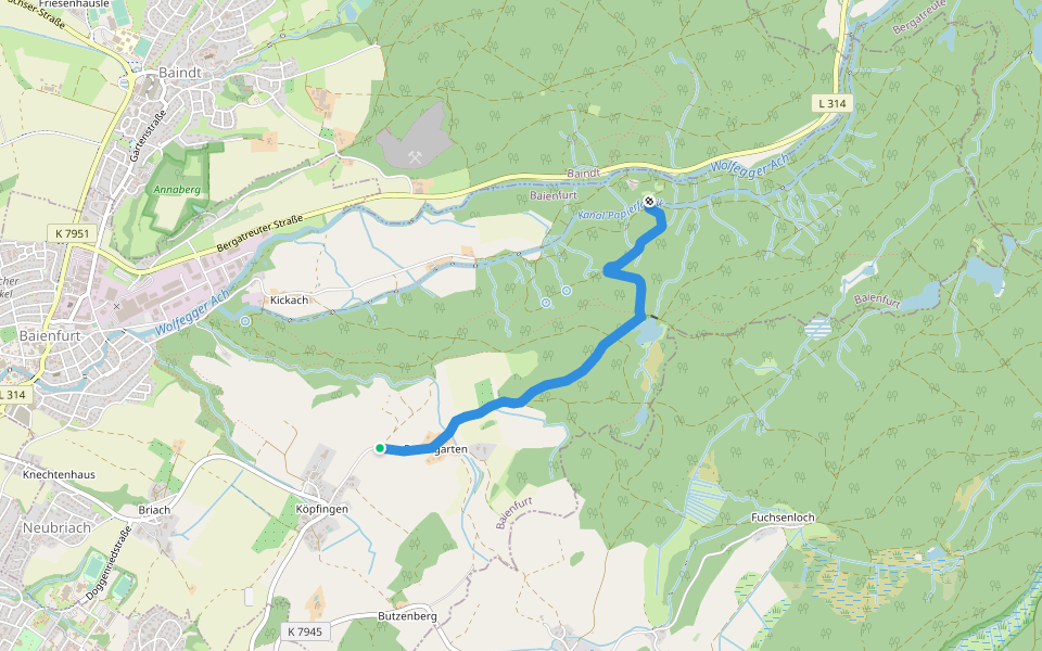 Querweg des Schwäbischen Albvereins (blauer Punkt) walking route map in Baienfurt