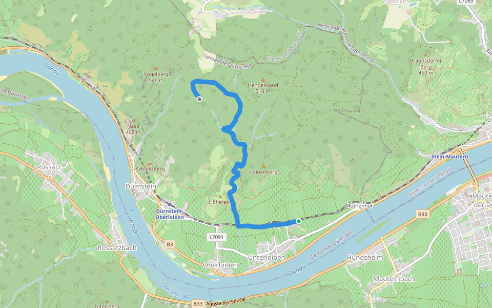 Unterloiben-Strahembergwarte walking route map in Dürnstein