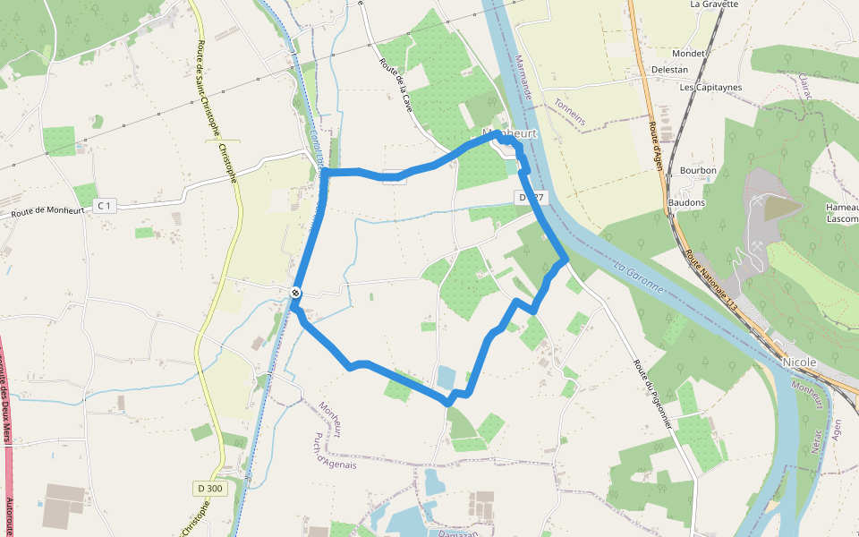 Monheurt, balade entre Garonne et canal - 7 km walking route map in Puch-d'Agenais