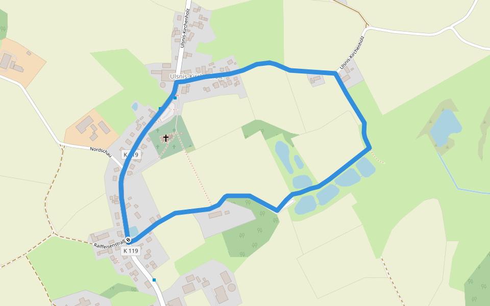Erholungsort Ulsnis: Rundweg Kirche walking route map in Ulsnis