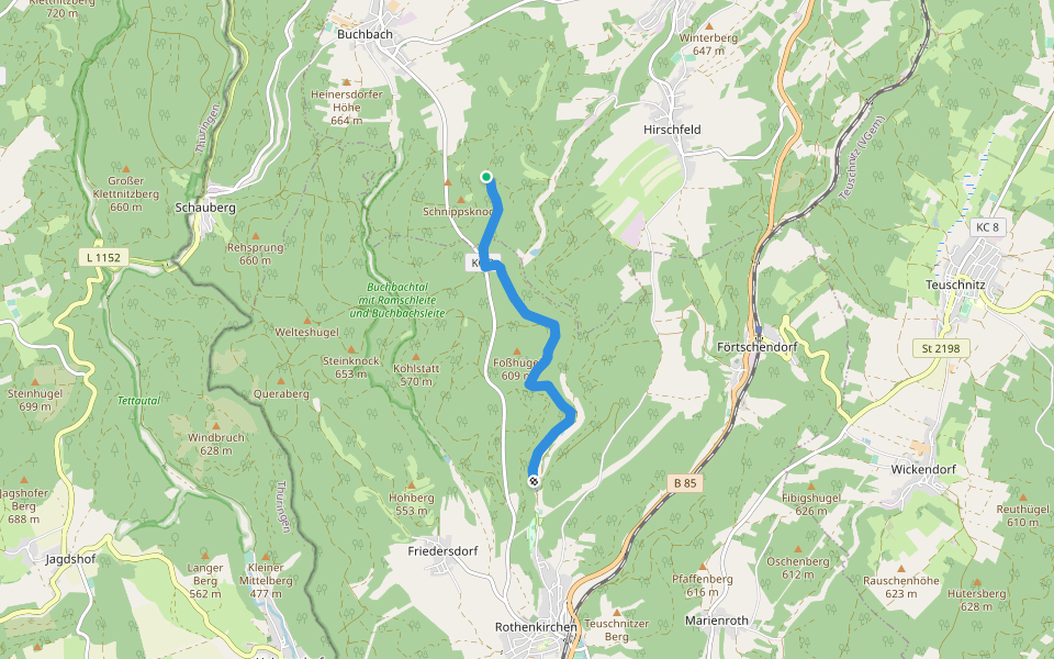 Buchbacher-Weg walking route map in Steinbach am Wald