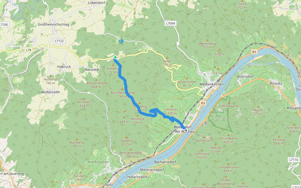 Wösendorf-Seiber über Gruberwarte (blau) walking route map in Neusiedl