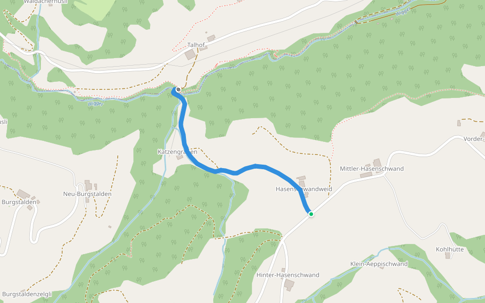 Hasenschwand - Talhof walking route map in Wolhusen
