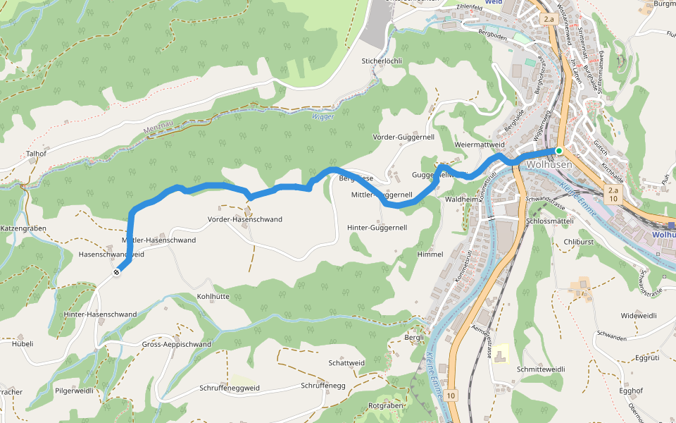 Wolhusen - Hasenschwand walking route map in Wolhusen