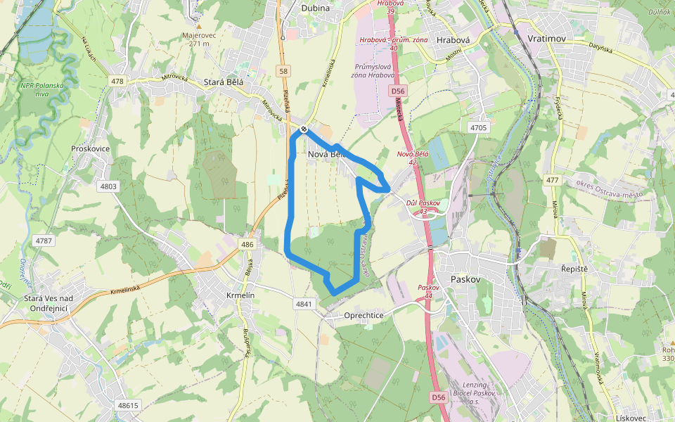 Novobělský okruh walking route map in Ostrava