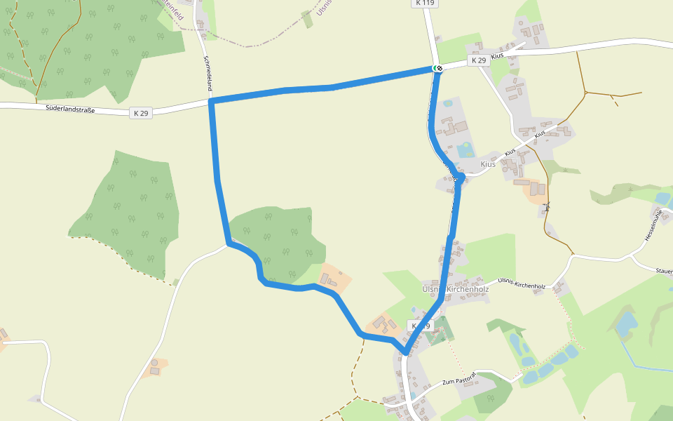 Erholungsort Ulsnis: Rundweg Kirchenholz walking route map in Ulsnis