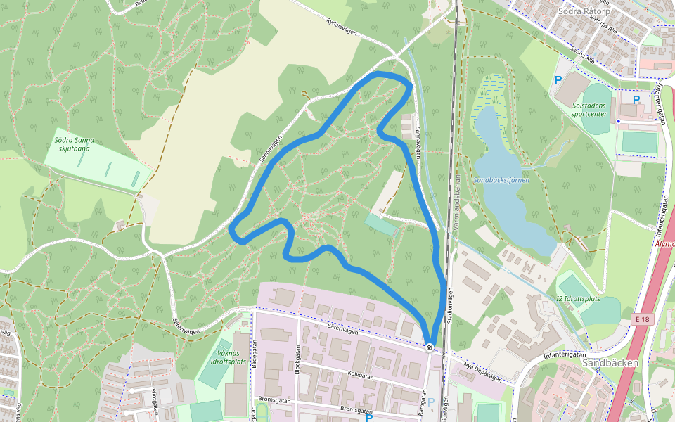 I2/Sanna motionsspår walking route map in Karlstad