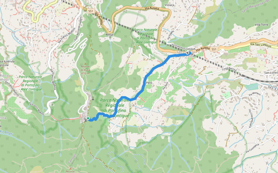 San Lorenzo della Costa - Sella Gaixella walking route map in Camogli