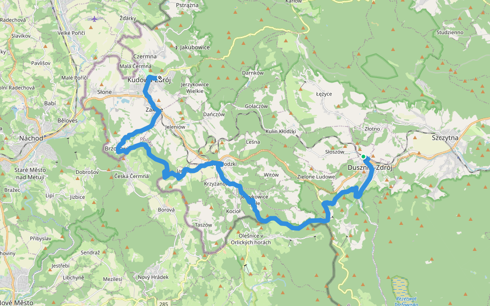 Kudowa-Zdrój - Duszniki-Zdrój walking route map in Duszniki-Zdrój