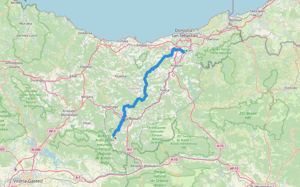Camino de Santiago Vasco del Interior - Variante de Saiatz walking route map in Hernani