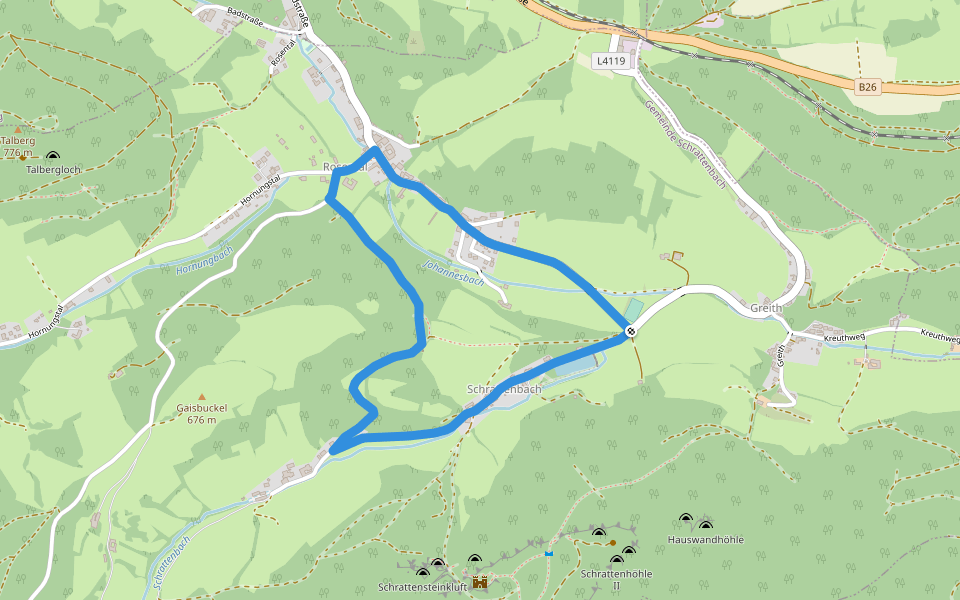 Hubertus Runde walking route map in Schrattenbach
