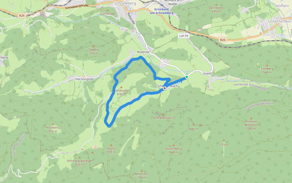 Schrattenbach Runde walking route map in Schrattenbach