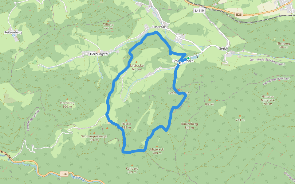 tut gut Route 3: Panoramaweg walking route map in Schrattenbach
