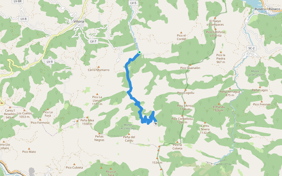 PR-AS 290 Ruta del Raigoso walking route map in Laviana