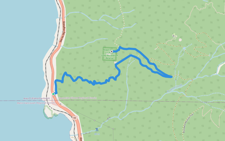 Tunnel Bluffs Trail walking route map in Lions Bay