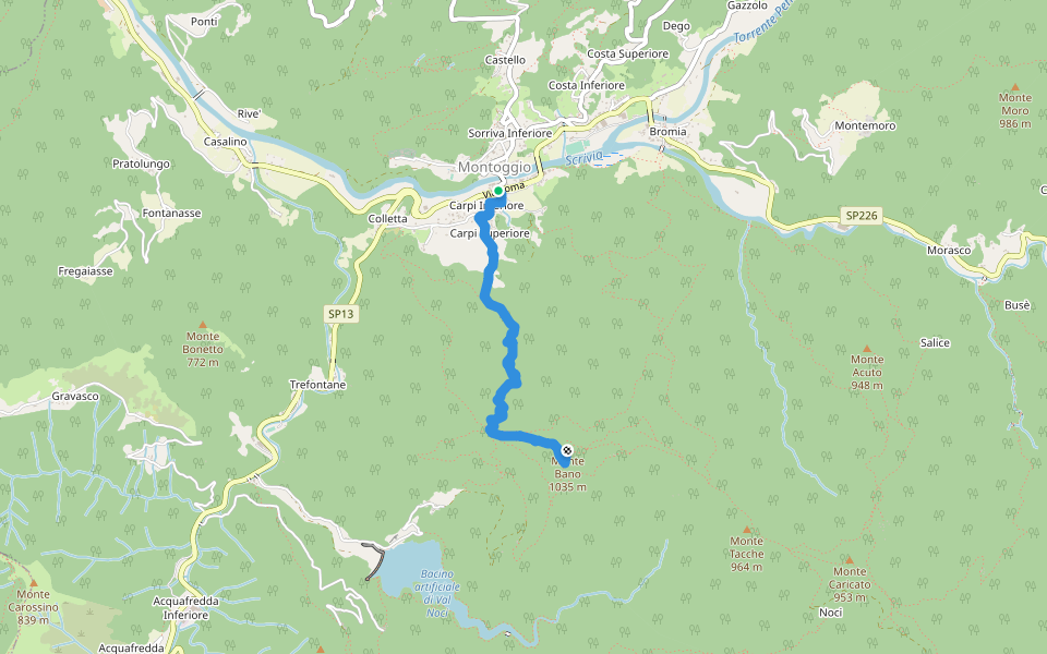 Montoggio - Monte Bano walking route map in Montoggio