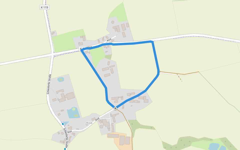 Erholungsort Ulsnis: Rundweg Kius-Nord walking route map in Ulsnis