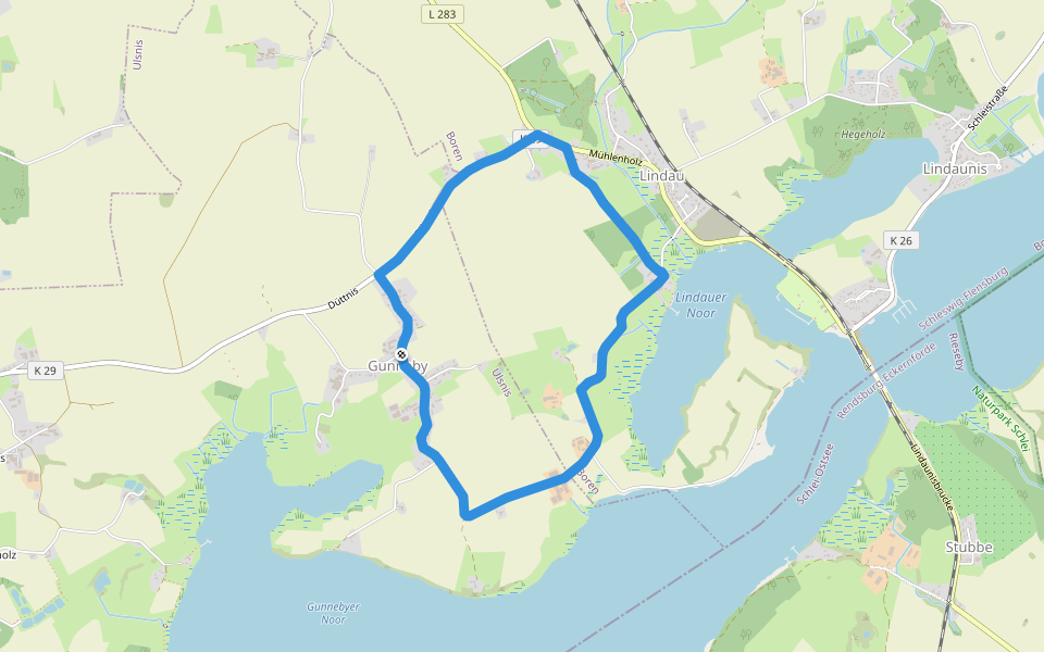 Erholungsort Ulsnis: Rundweg Dallacker, Gunneby walking route map in Ulsnis