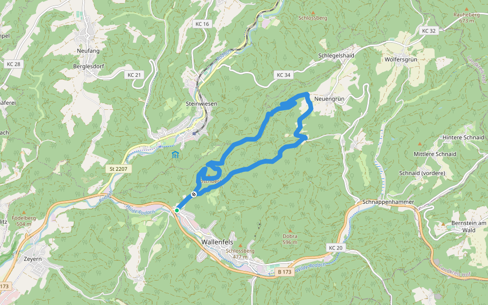 Leutnitztal-Weg RT 12 walking route map in Wallenfels
