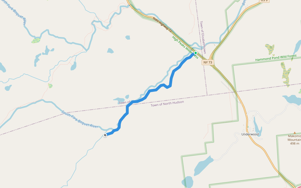South Fork Boquet Trail walking route map in New Russia