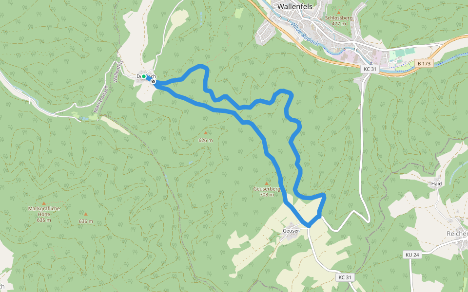 Allerswald-Weg RT 14 walking route map in Wallenfels