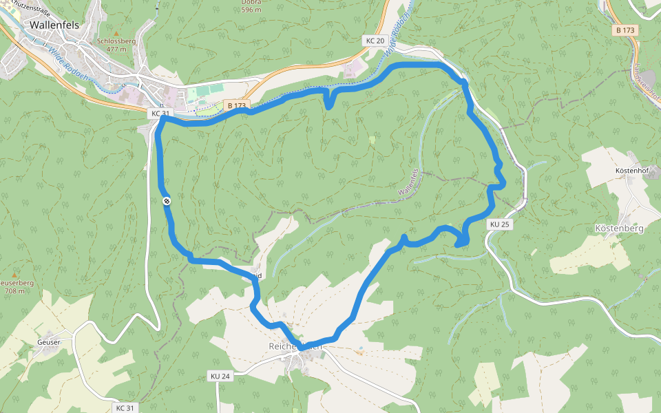 Floßländen-Weg RWF 54 walking route map in Wallenfels