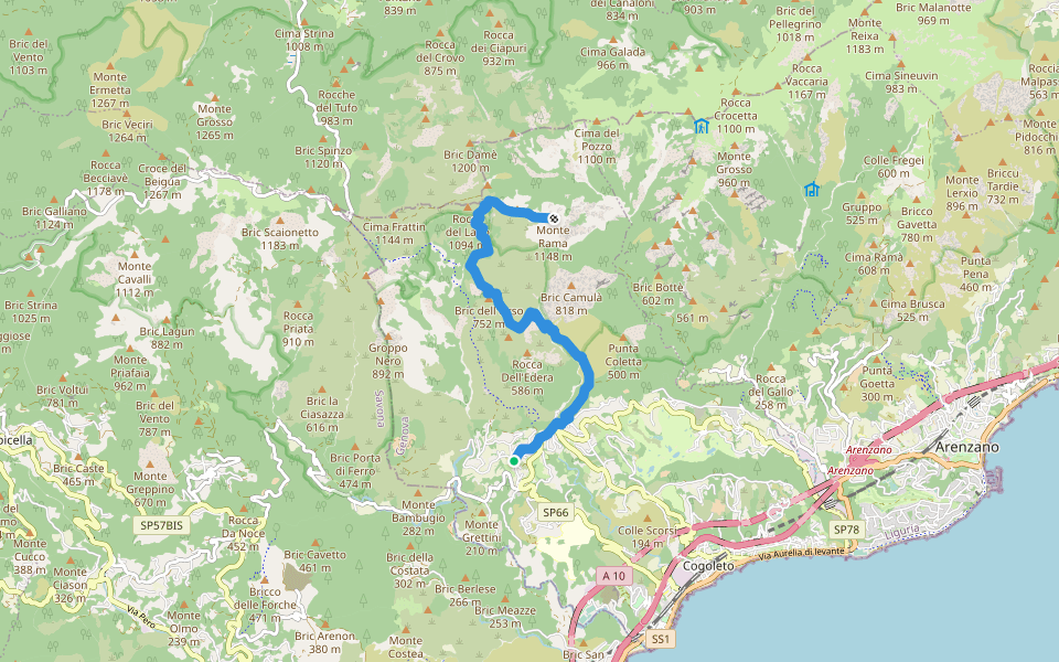 Sciarborasca - Monte Rama walking route map in Sciarborasca