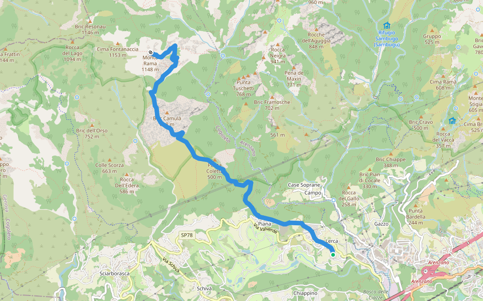 Lerca - Bric Camulà - Monte Rama walking route map in Lerca
