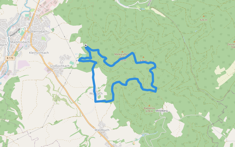 Kirchbühl-Weg KC 64 walking route map in Marktrodach
