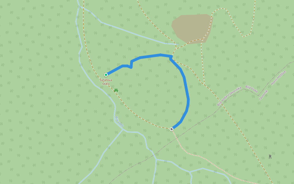 zelená, vrchol - Šafářova skála walking route map in Bílá Voda