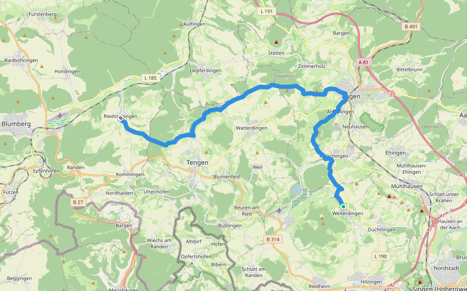 Hugenotten- und Waldenserpfad, Etappe Weiterdingen - Riedöschingen walking route map in Hilzingen