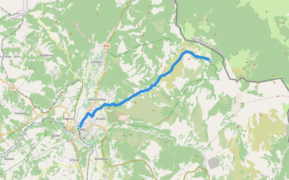 Od Knina do Brezovca walking route map in Knin