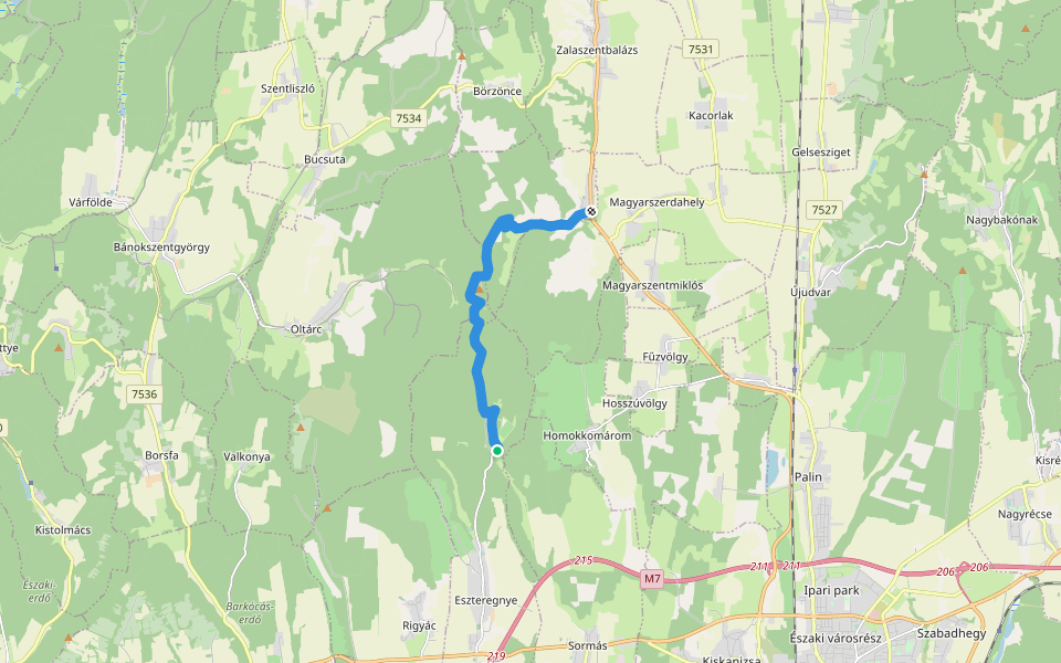 K▲ (Obornak – Várdomb – Bocska) walking route map in Eszteregnye