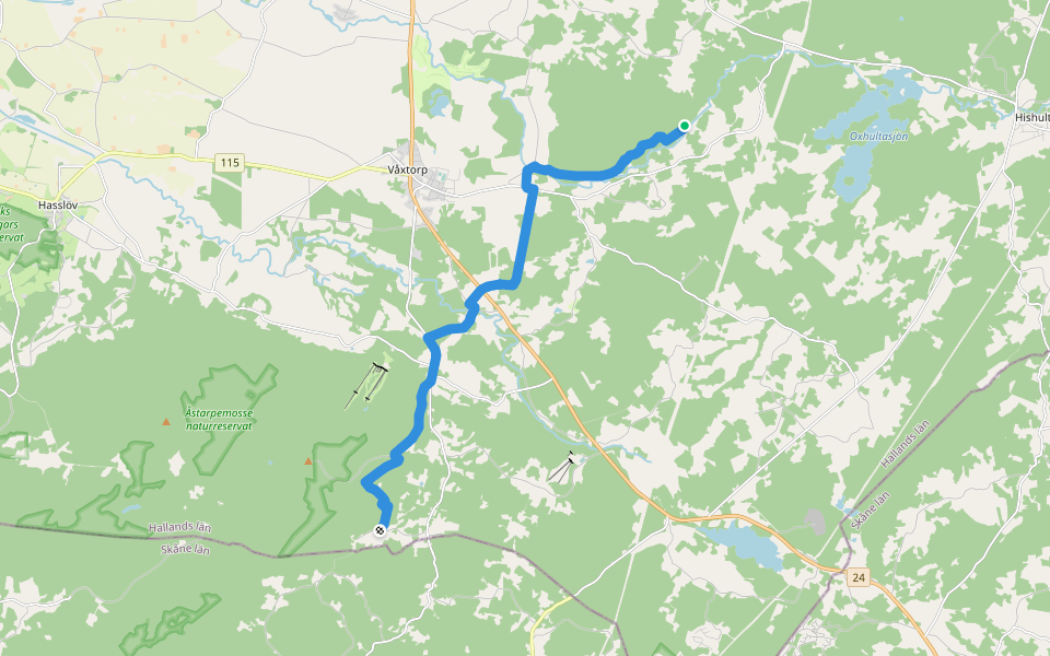 Hallandsleden Etappen Ekegården - Koarp walking route map in Horsabäck