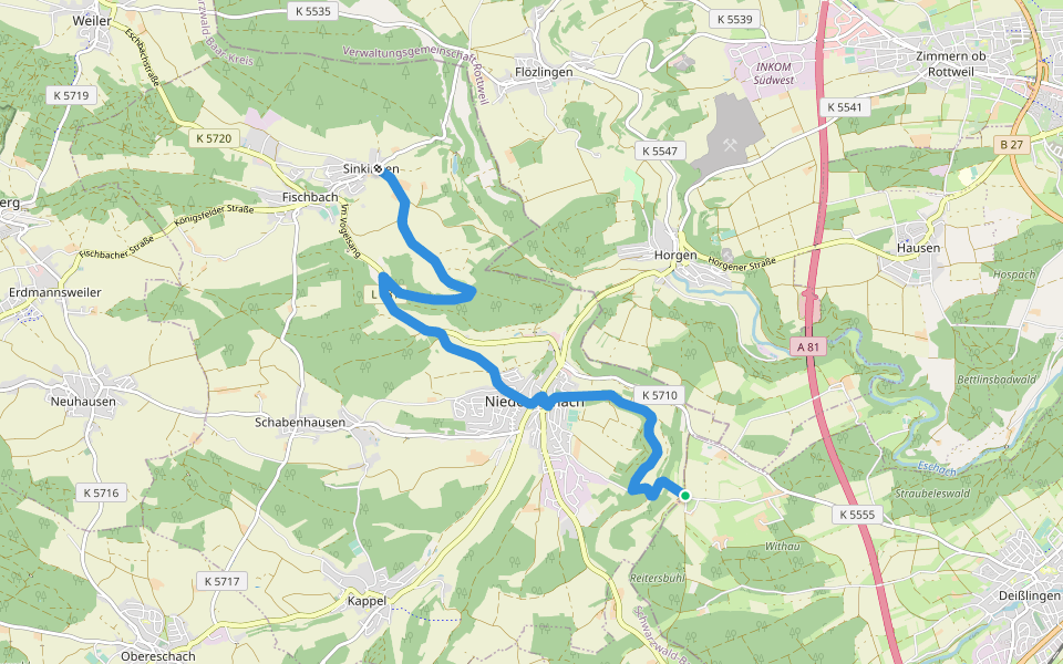 Maienbühl-Sinkingen walking route map in Deißlingen