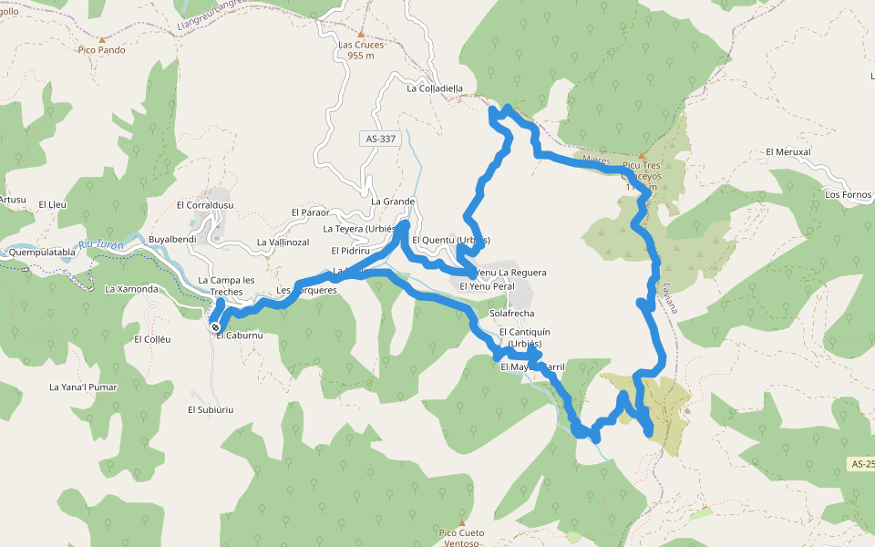 PR-AS 033 Sierra de Navaliego walking route map in El Caborno