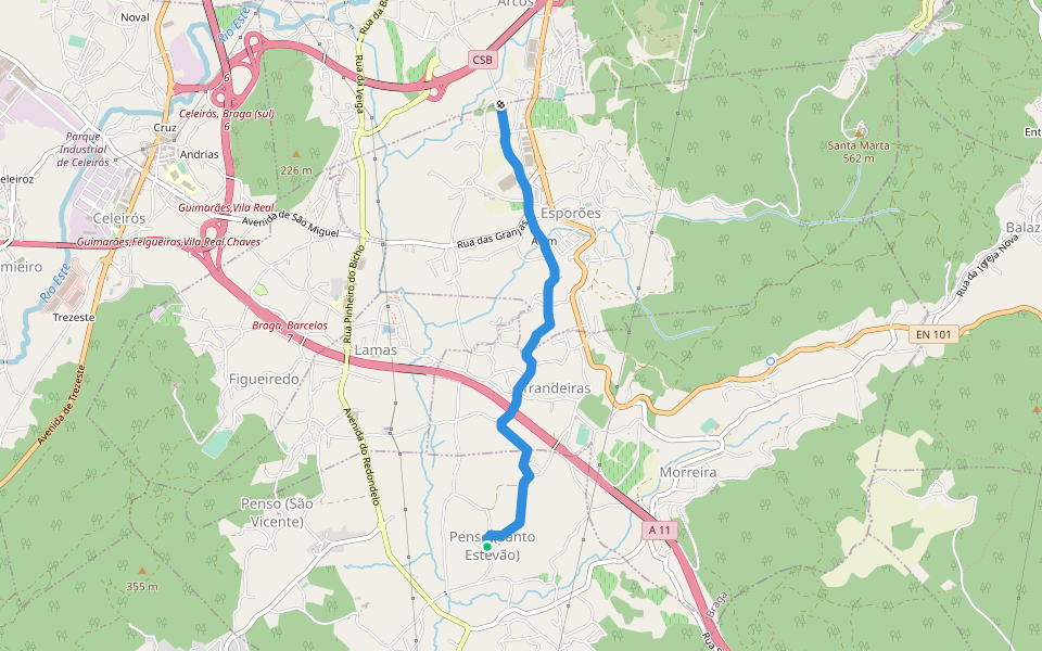Caminho Português por Braga (alternativ) walking route map in Penso (Santo Estêvão)