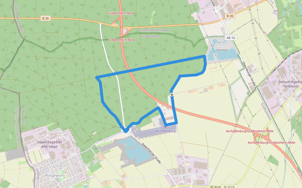 Parkplatzrundwanderweg Unterwald 1 walking route map in Großostheim