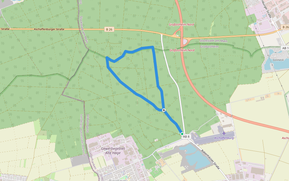 Parkplatzrundwanderweg Unterwald 2 walking route map in Großostheim