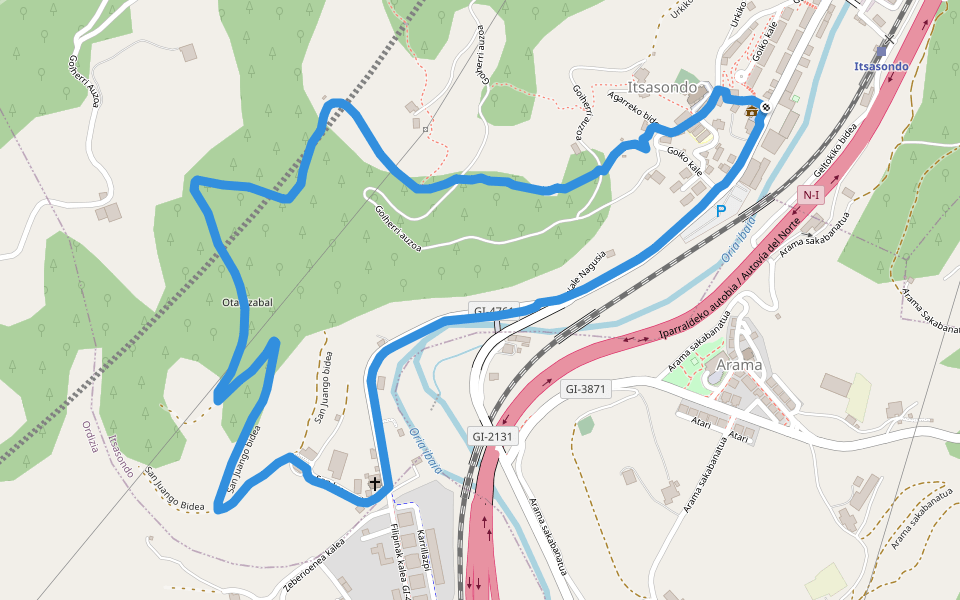 Izarreko bira walking route map in Itsasondo