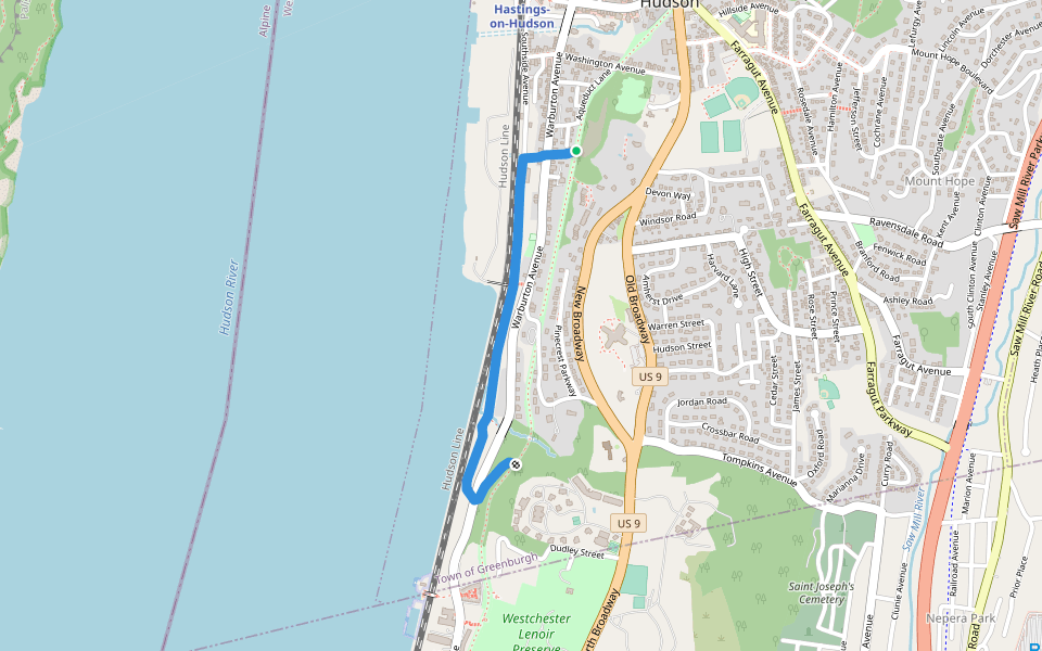 Hudson River Greenway Trail walking route map in Hastings-on-Hudson