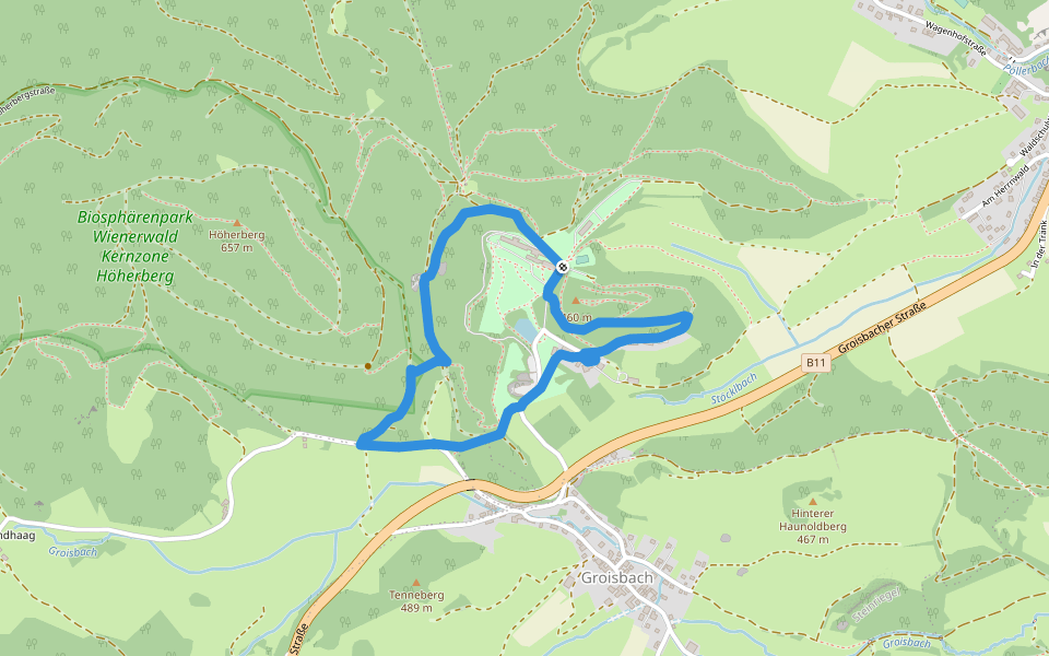 Route 8 (Sonderkrankenhaus Alland) walking route map in Alland