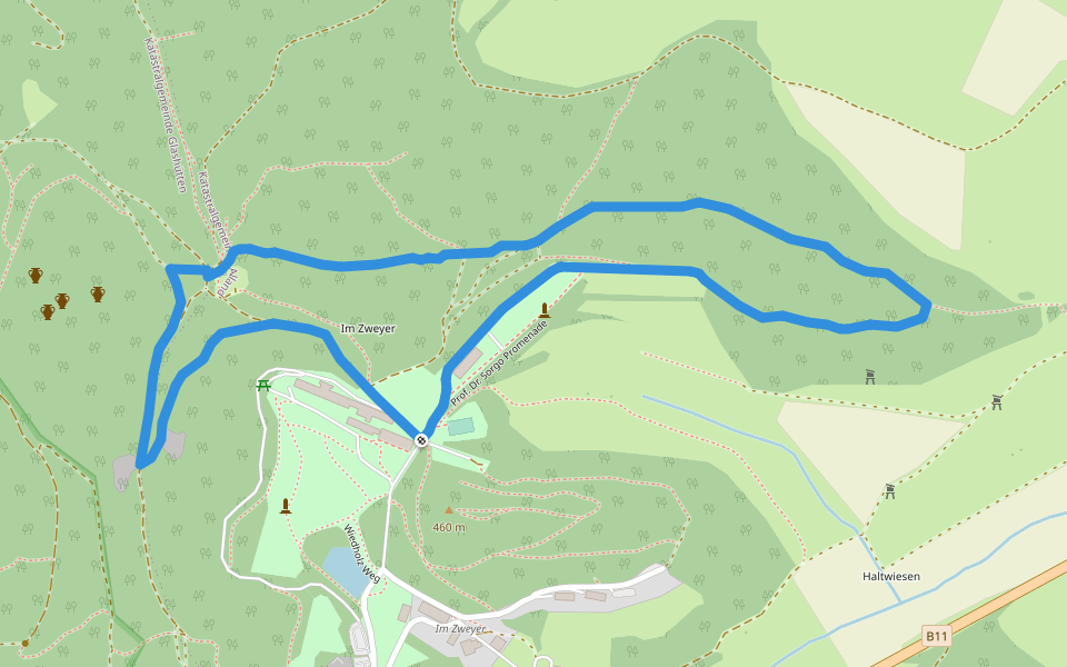 Route 4 (Sonderkrankenhaus Alland) walking route map in Alland