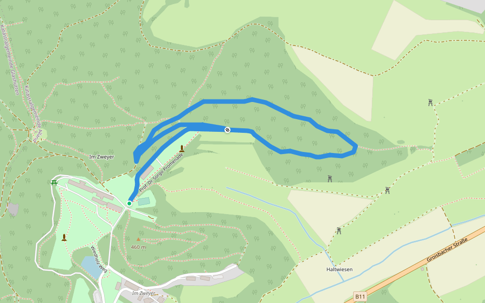 Route 3 (Sonderkrankenhaus Alland) walking route map in Alland