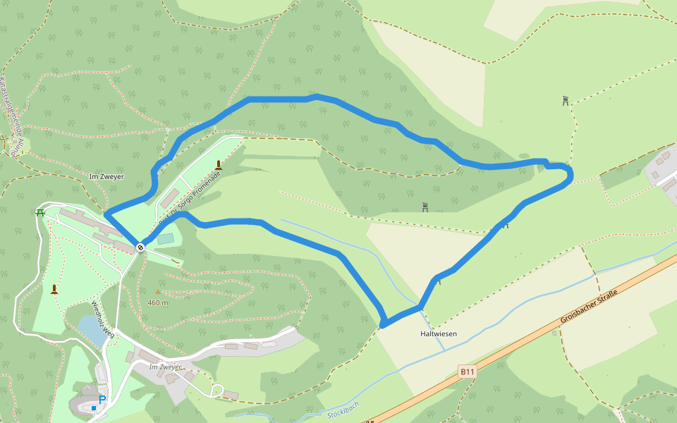 Route 2 (Sonderkrankenhaus Alland) walking route map in Alland